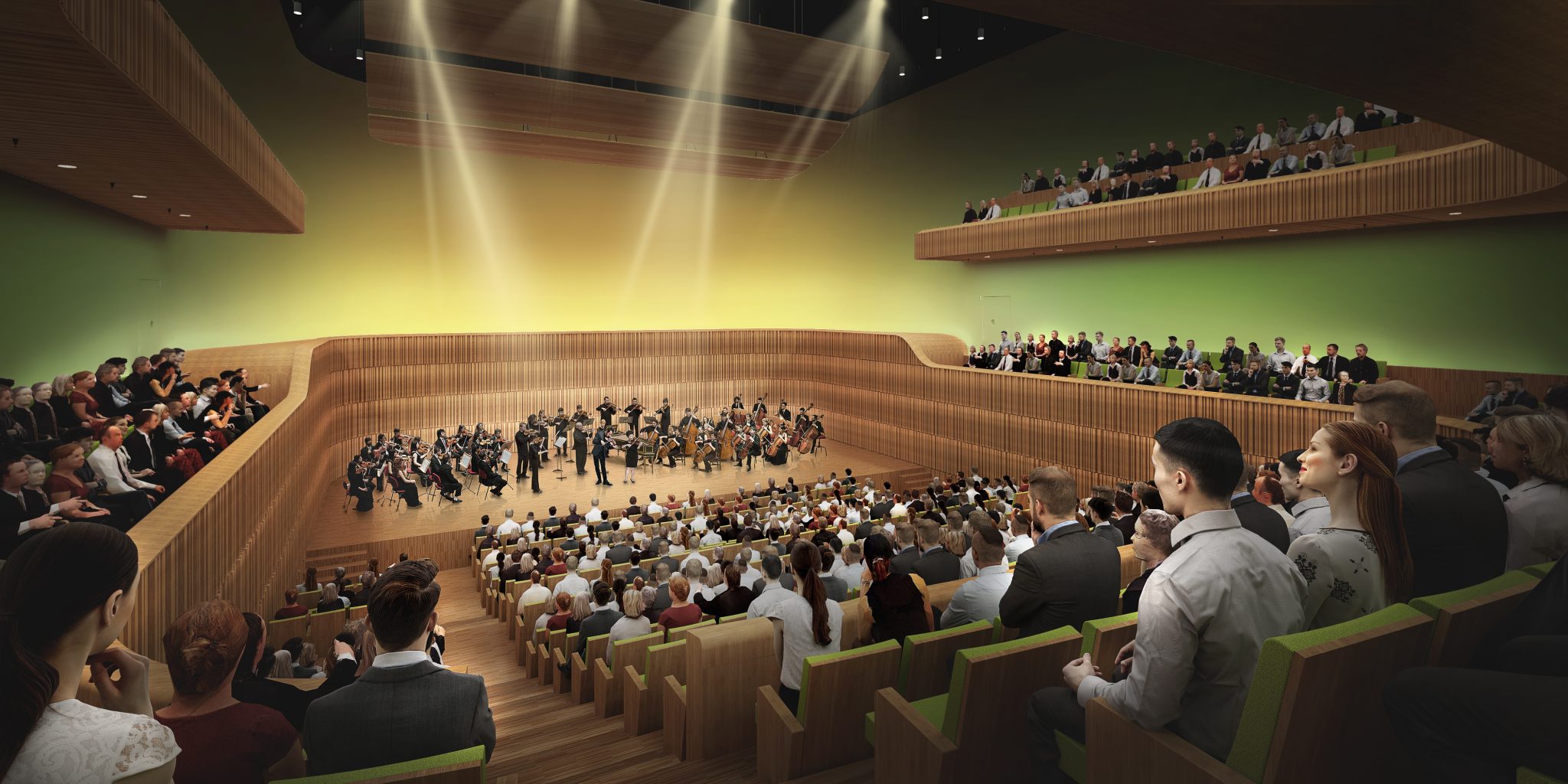 Perspective of the Concert Hall of the Shaw Auditorium Photo credit: Henning Larsen Architects Hong Kong