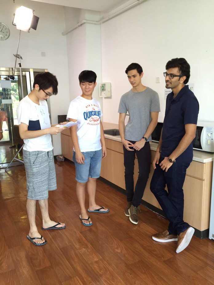 To overcome his fear of speaking in English, David Or (second left) proactively took part in the production of a mini-movie with some non-local students.