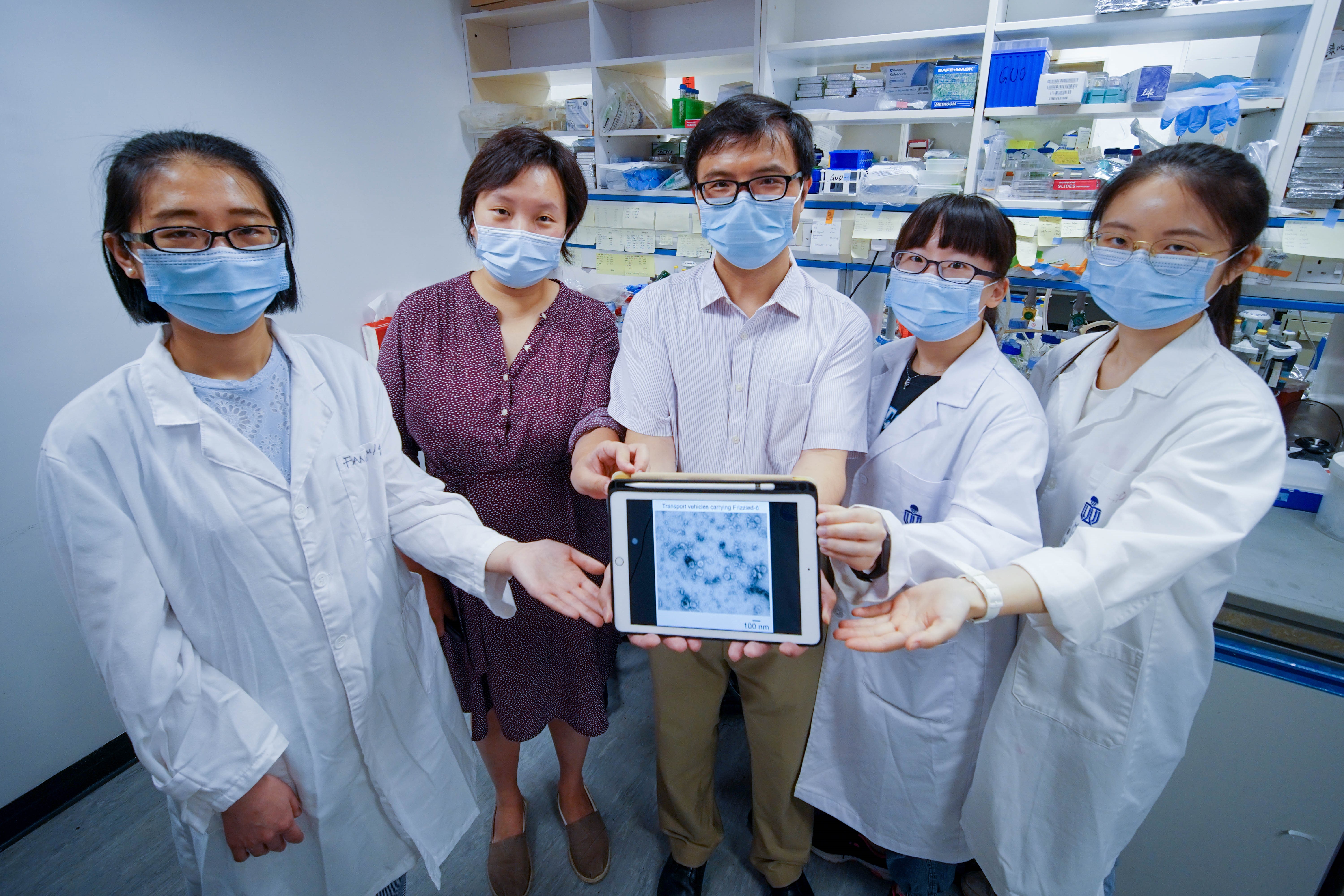 Prof. GUO Yusong (third left), Prof. YAN Yan (second left) and their research team