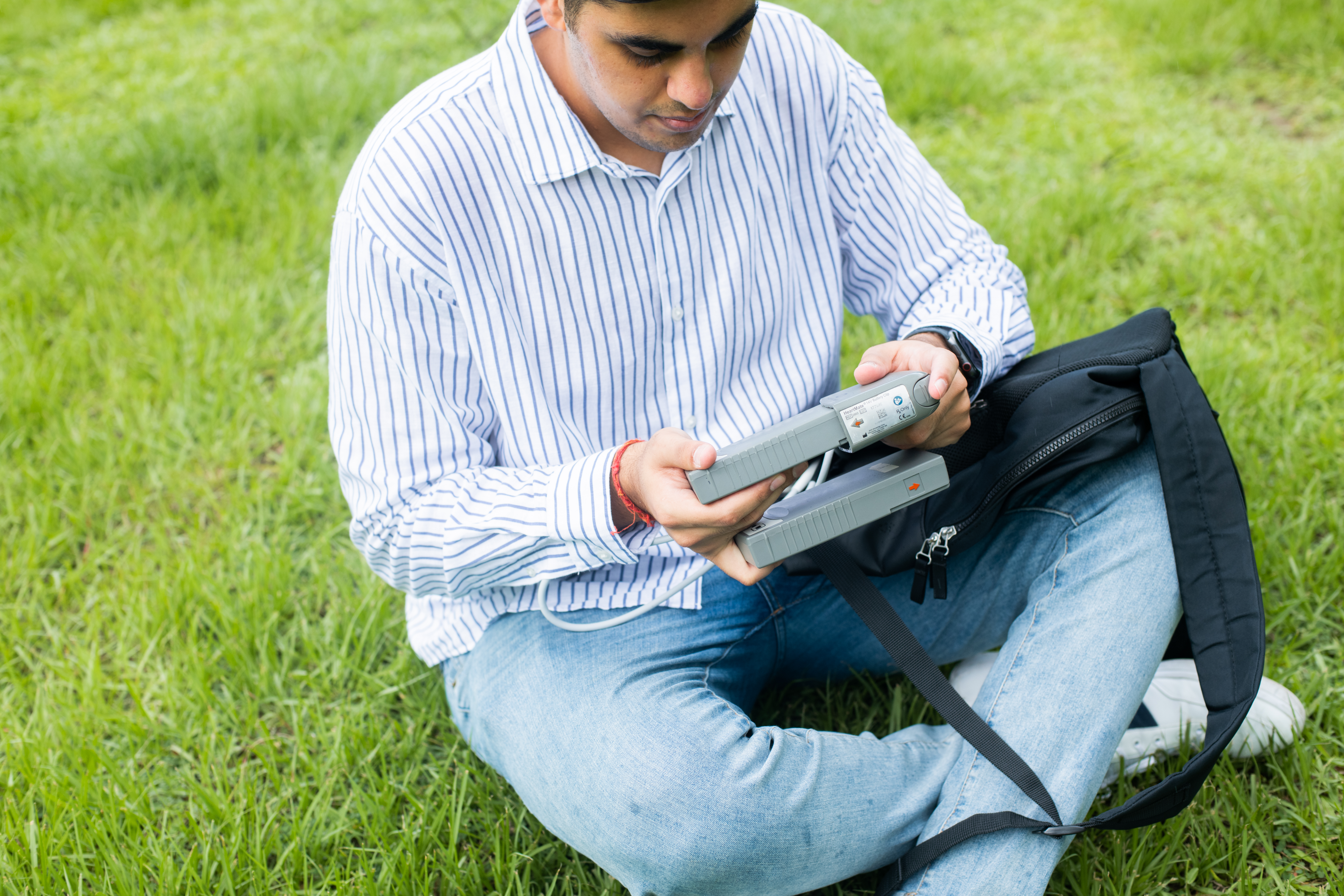 KJ and his self-designed backpack