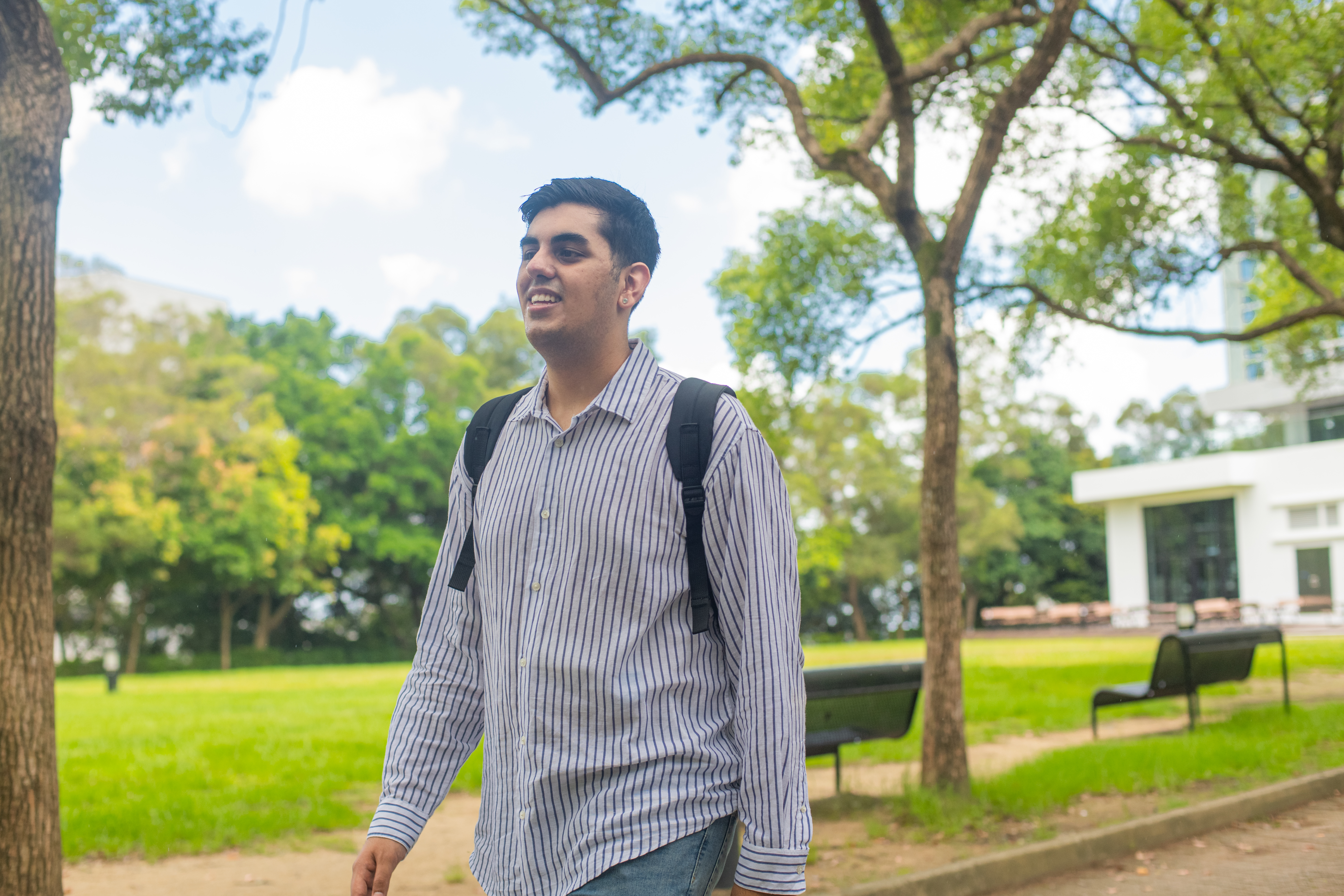 KJ wearing his backpack
