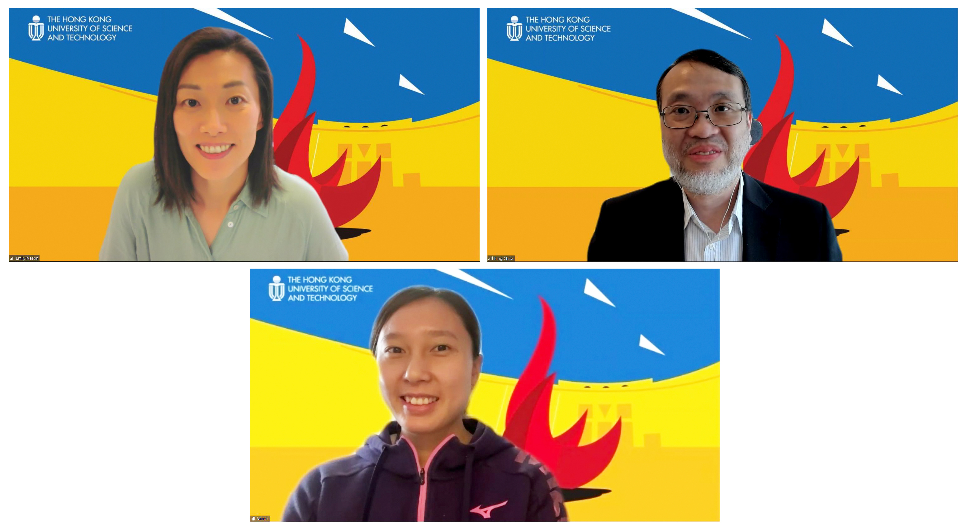 Prof. Emily Nason (Upper left), Director of Undergraduate Recruitment and Admissions, and Prof. King Chow (Upper right), Acting Dean of Students shared in a press conference today how the university will support elite athlete student like Minnie Soo, who will be studying at HKUST in September.