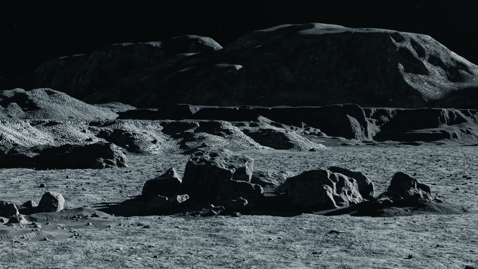 To cope with the Moon’s harsh environment, the HKUST-led team will create an innovative robot that integrates advanced materials and manufacturing techniques to tackle a range of challenges. (Simulation rendering of the lunar environment)