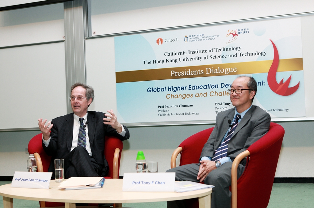  Caltech President Jean-Lou Chameau (left) and President Tony F Chan share the secrets of success of their universities.