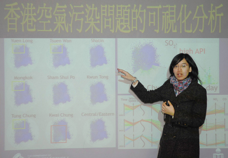 科 大 计 算 器 科 学 及 工 程 学 系 硕 士 生 陈 颖 怡 把 空 气 质 素 的 数 据 视 像 化 ， 获 2007 年 香 港 信 息 及 通 讯 科 技 奖 最 佳 创 新 及 研 究 （ 大 专 及 大 学 组 ） 银 奖 。	