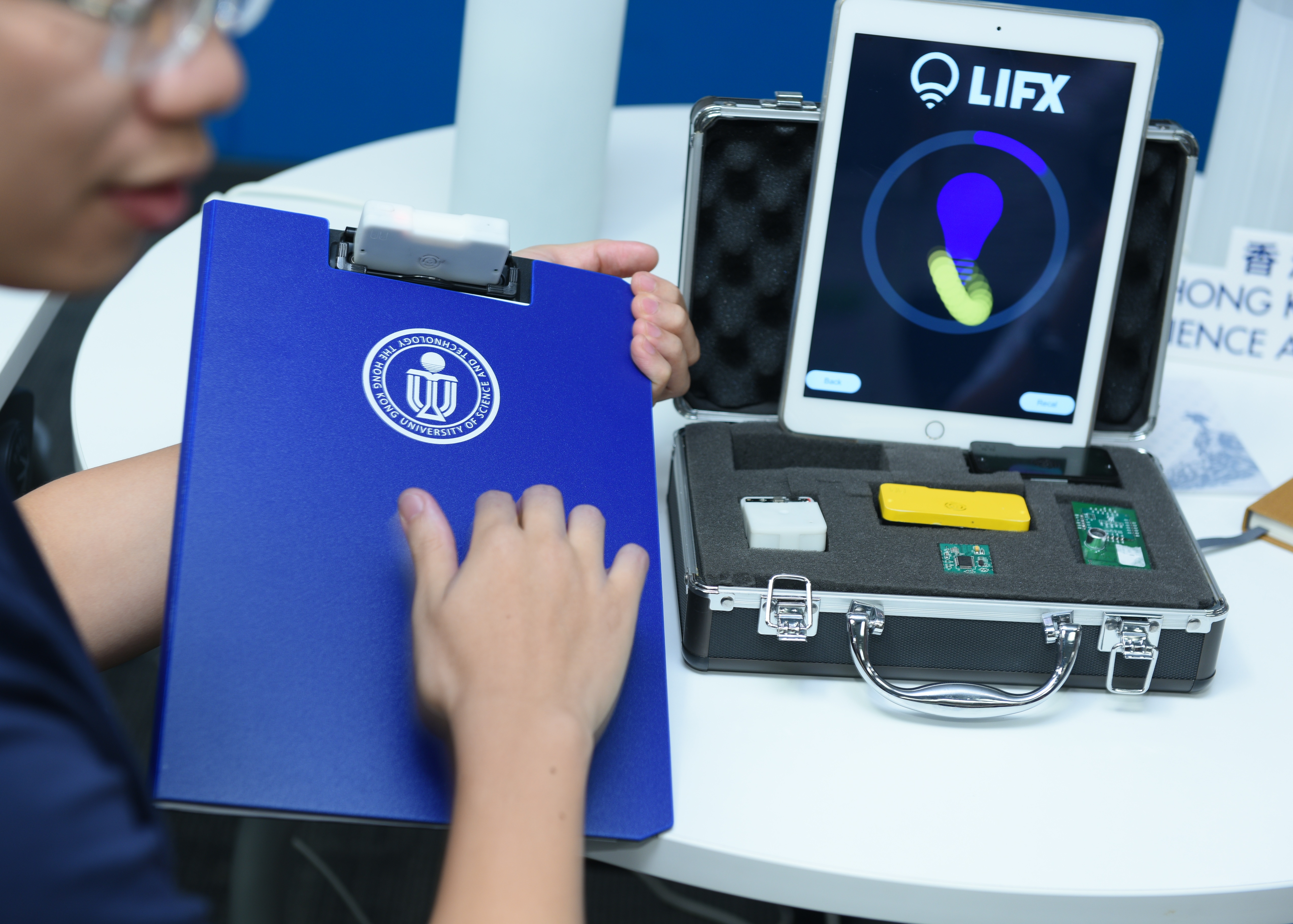  Winning team Maxus Tech demonstrates its invention, which could turn any surface into a control panel.