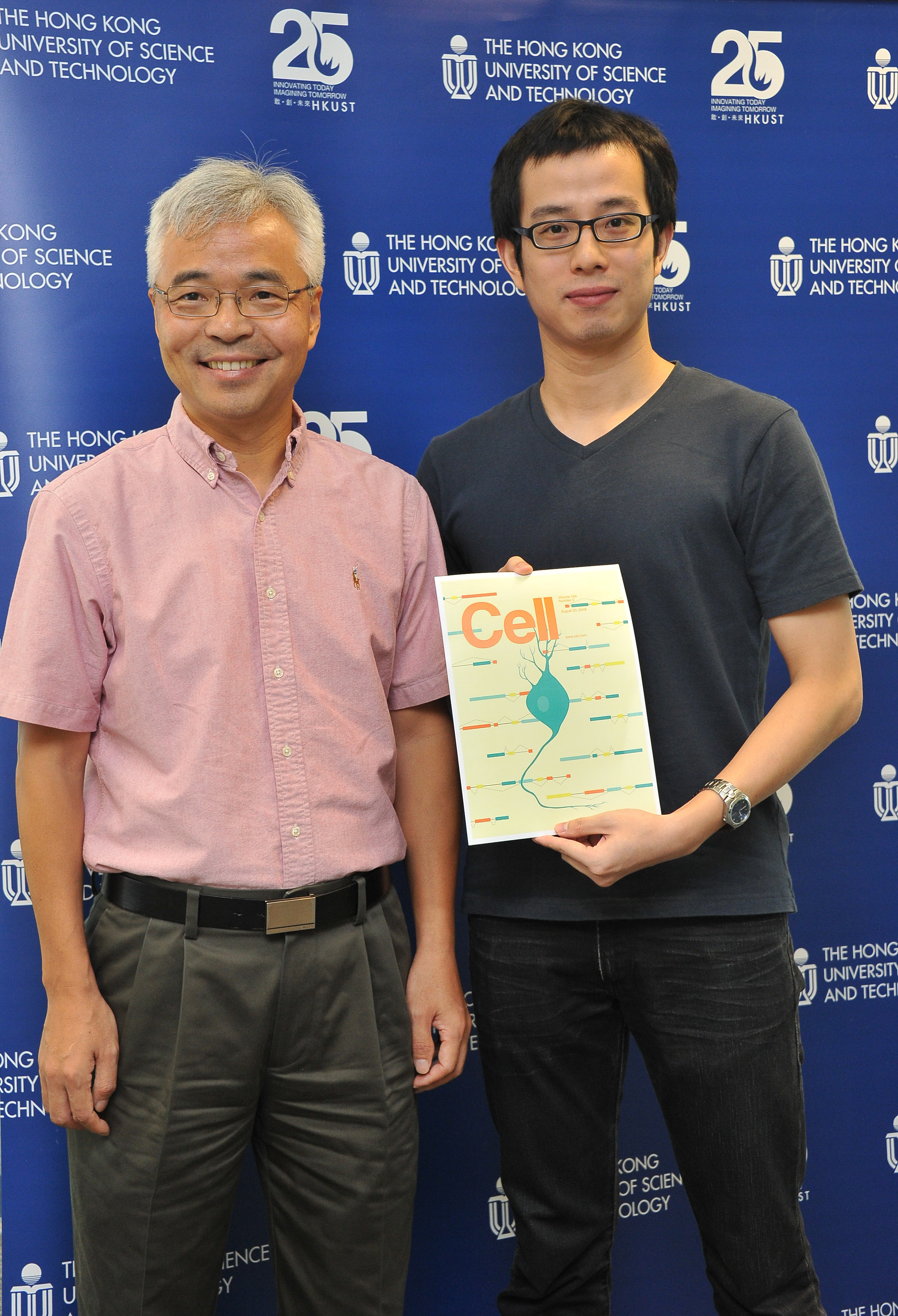  張明傑教授及他的博士研究生曾夢龍與他們的研究論文已於2016年8月25日出版的科學期刊《細胞》中發表