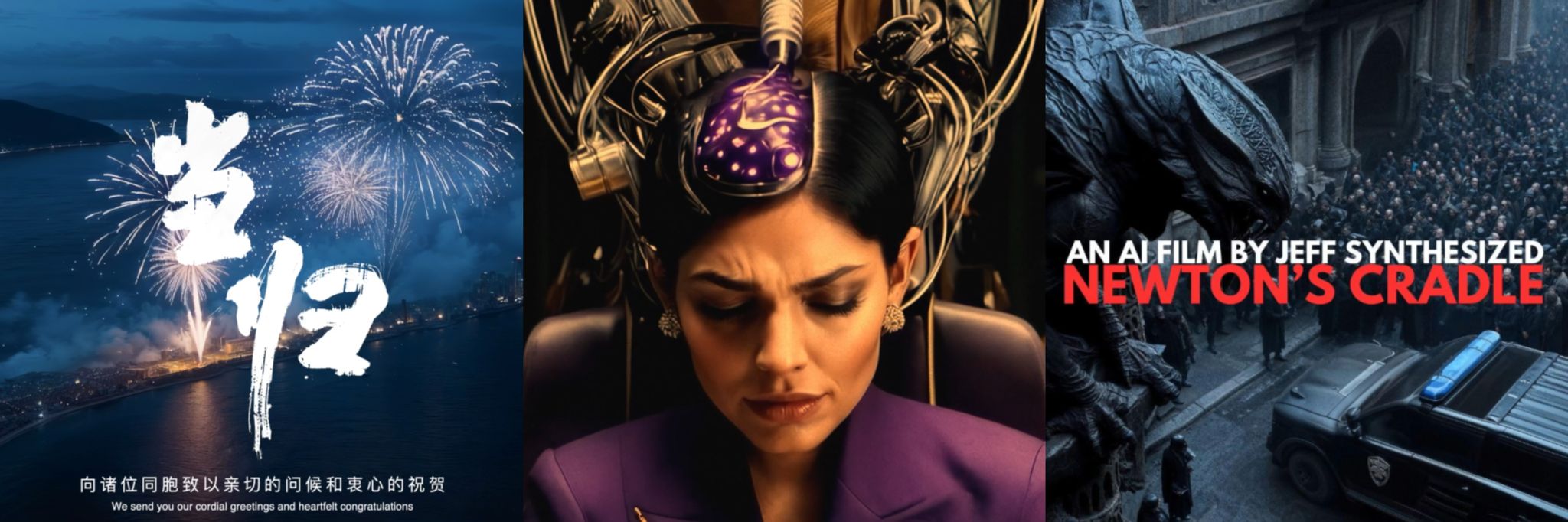 三部獲獎影片分別為：「最佳影片獎」《Memory Maker》（中），「前沿獎」《Newton’s Cradle》（右），獲「最佳敘事獎」及「觀眾票選獎」的《當歸》（左）