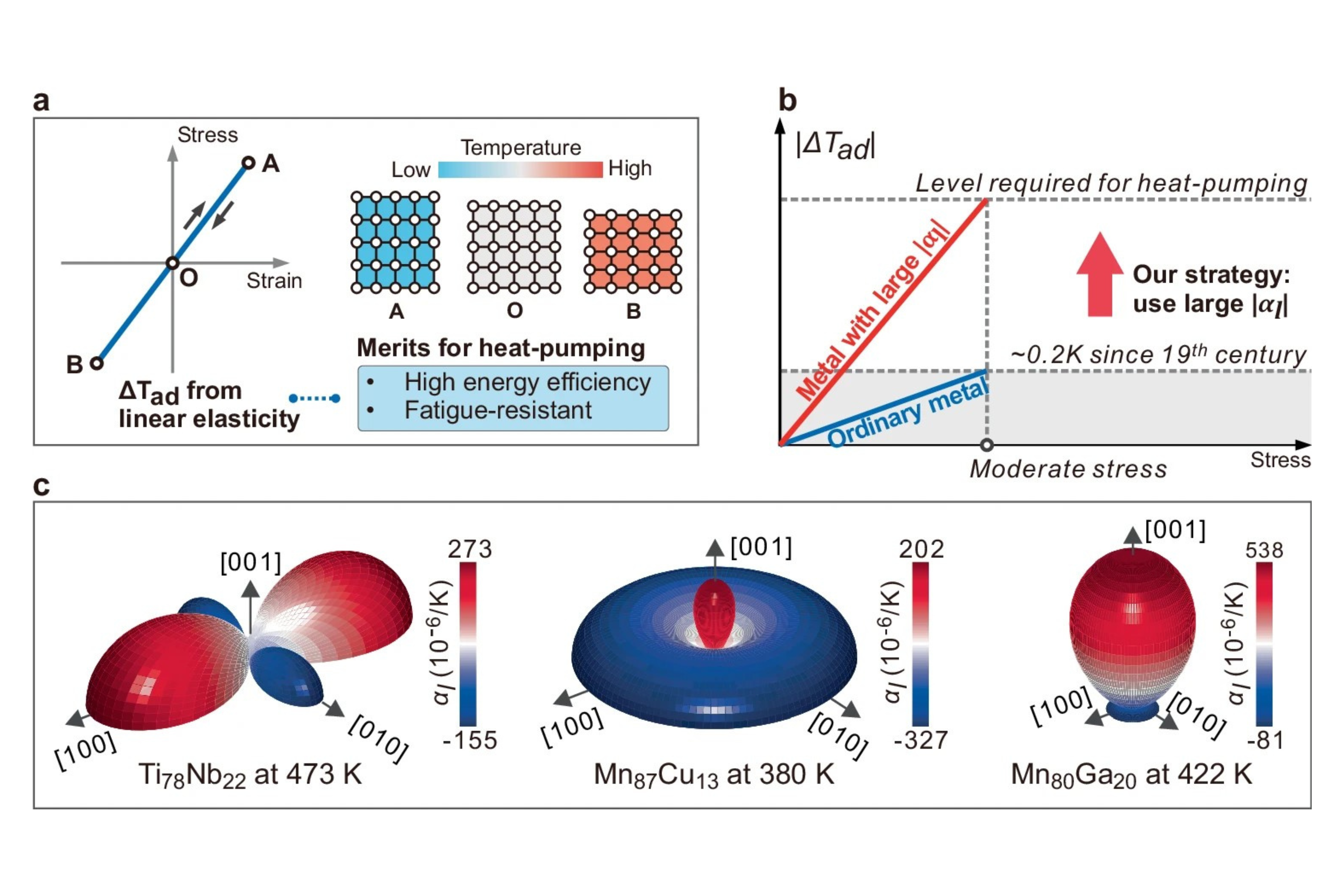 Fig. 1. Key idea and candidate materials for large thermoelastic effect (TeE)