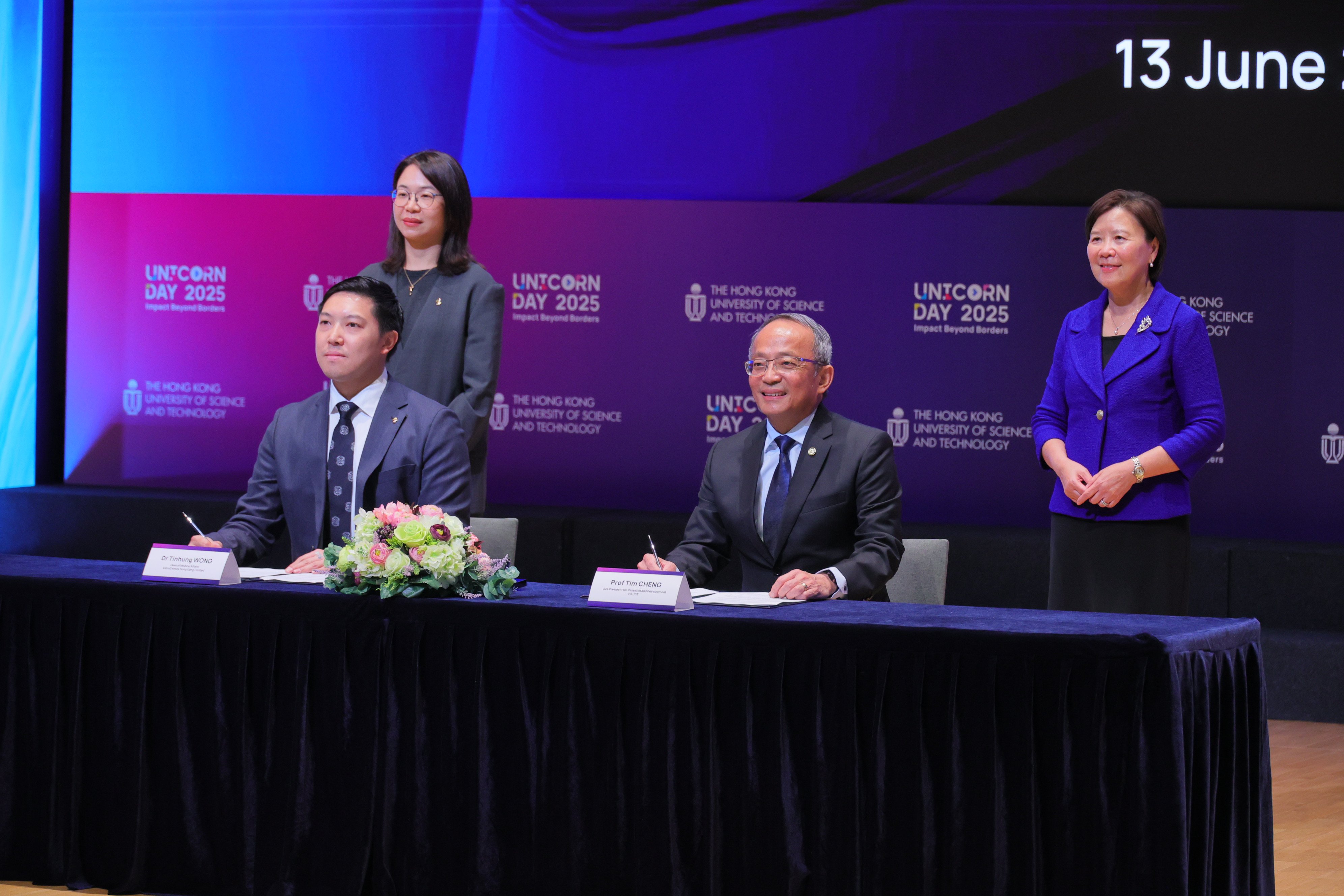 Top left to right: General Manager of AstraZeneca Hong Kong and Macau Ms. Shan Wu; President of HKUST and The Morningside Professor of Life Science Prof. Nancy Ip Bottom left to right: Head of Medical Affairs, BioPharmaceuticals & Rare Disease of AstraZeneca Hong Kong Dr. Tin Hung Wong; Vice-President for Research and Development at HKUST Prof. Tim Cheng