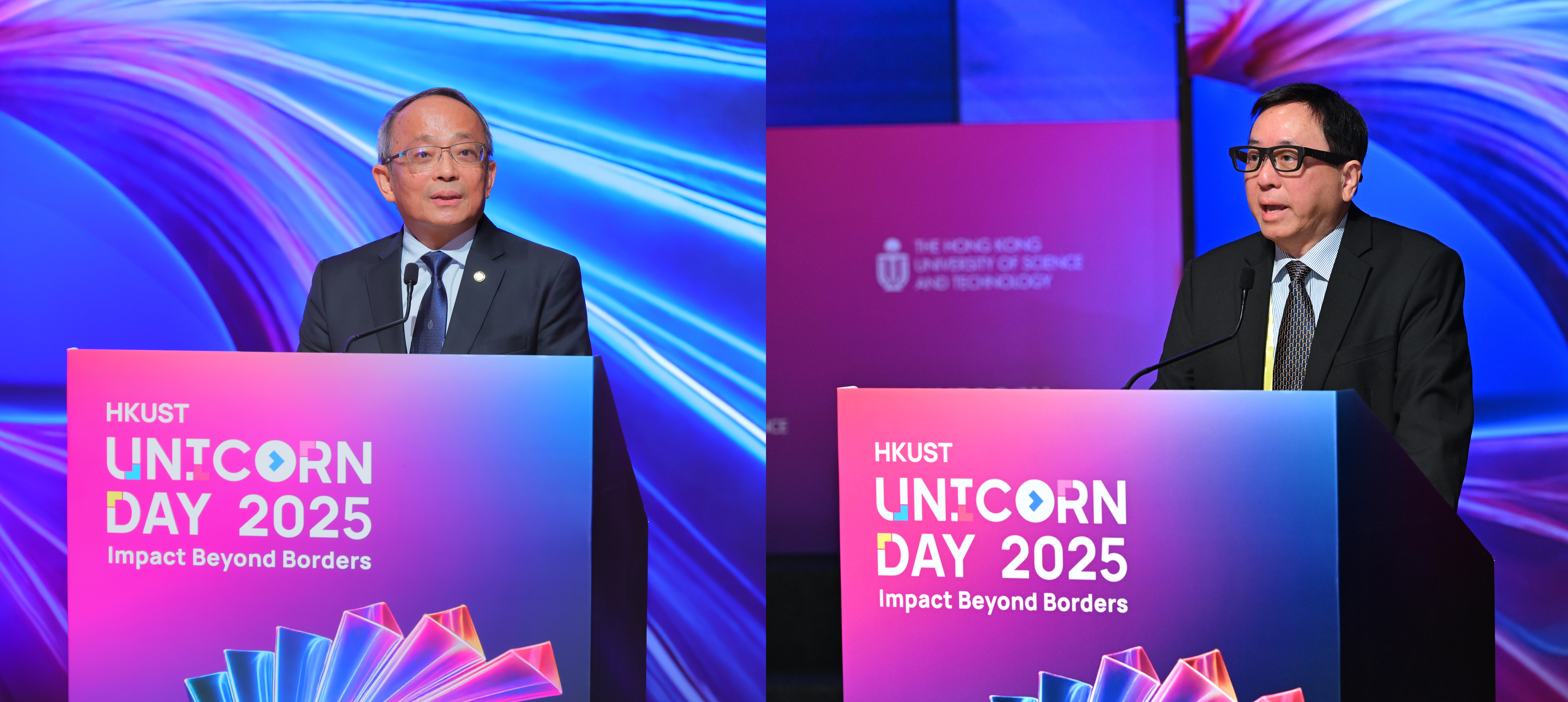 HKUST(Guangzhou) President Prof. Lionel NI (right) deliver speech while HKUST Vice-President for Research & Development Prof. Tim CHENG (left) present on HKUST’s policy on entrepreneurship and knowledge transfer.