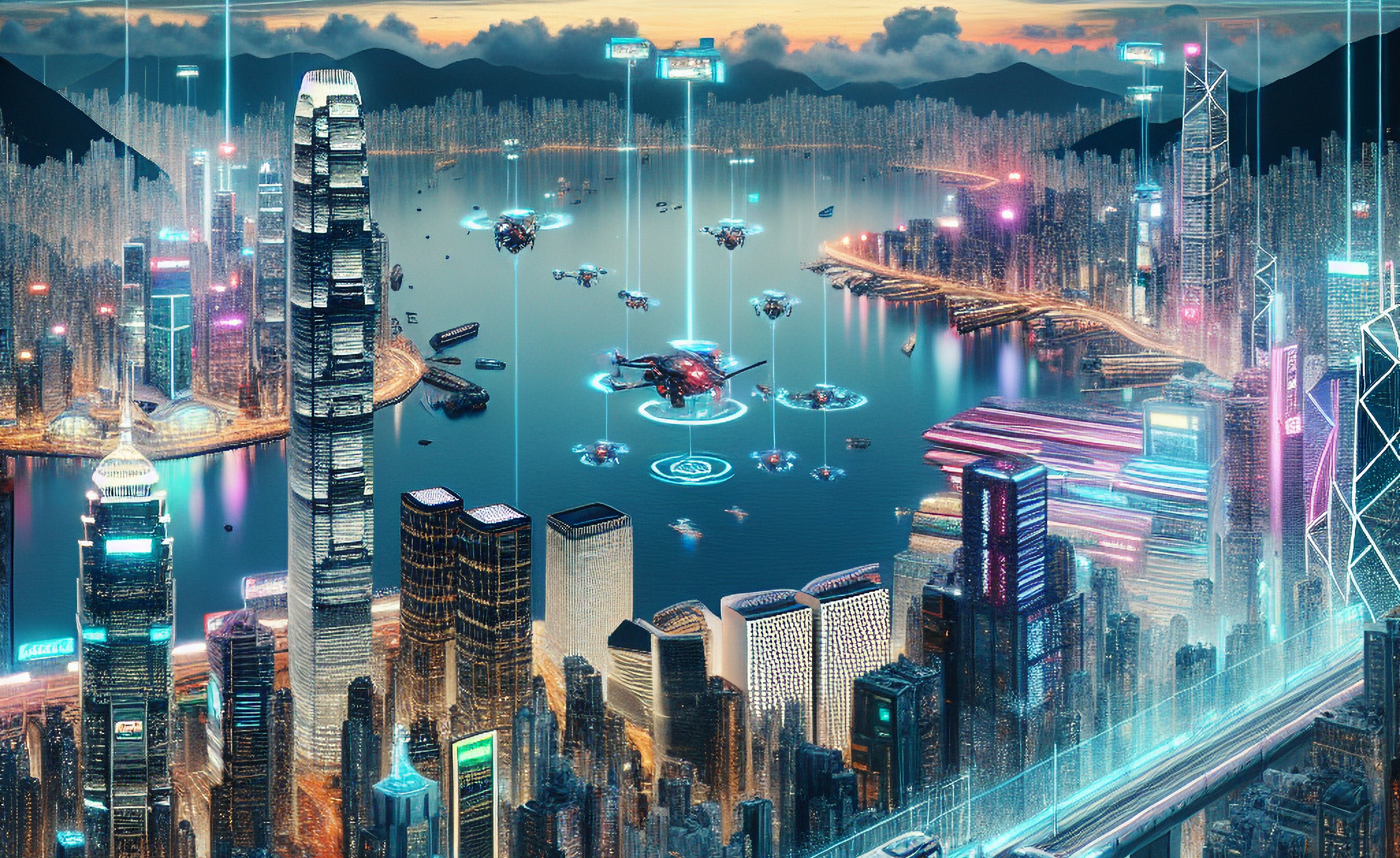A futuristic digital twin of Hong Kong’s booming low-altitude economy (generated by AI)