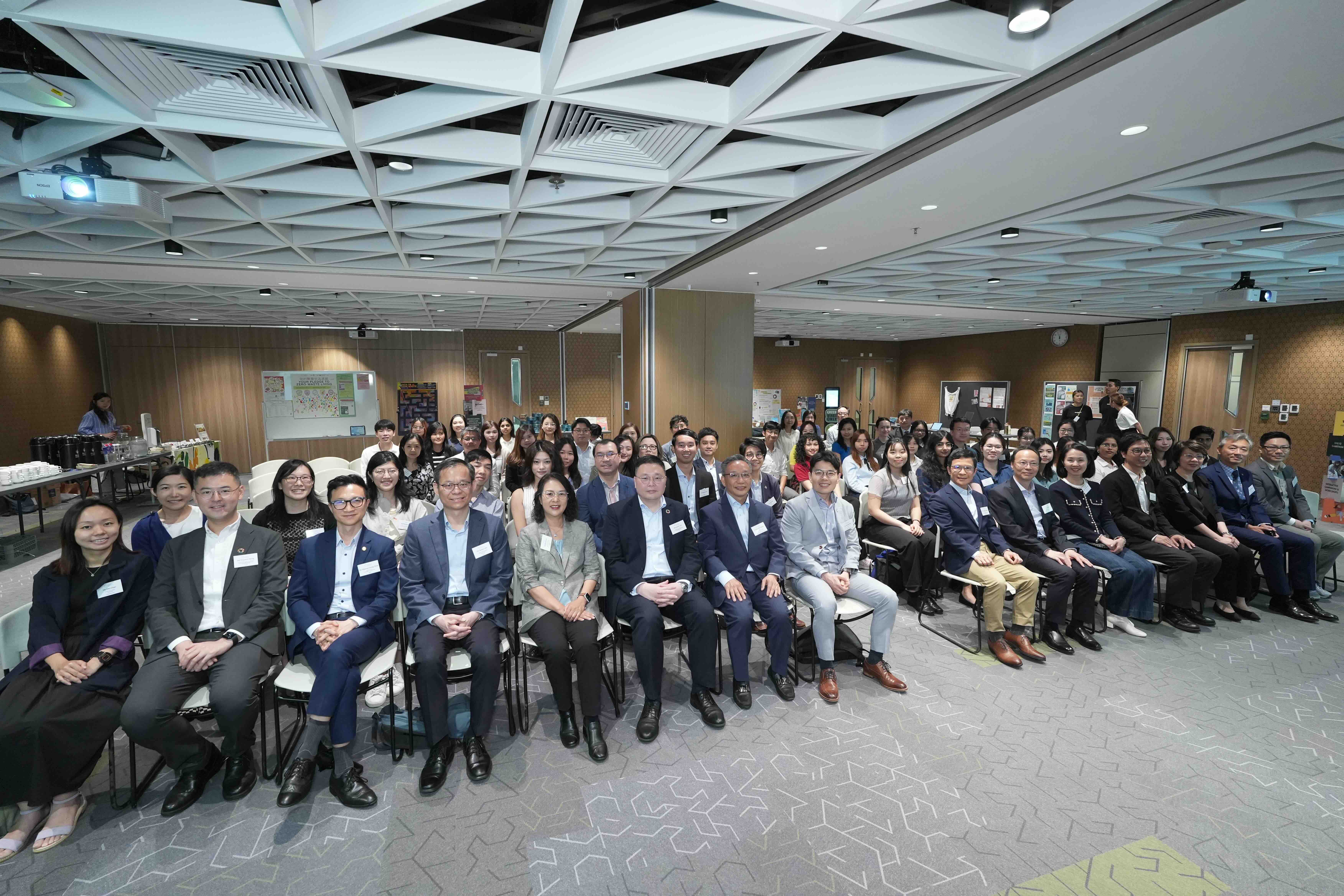Representatives from the eight UGC-funded universities join the Jockey Club Sustainable Campus Consumer Programme closing ceremony at EdUHK 