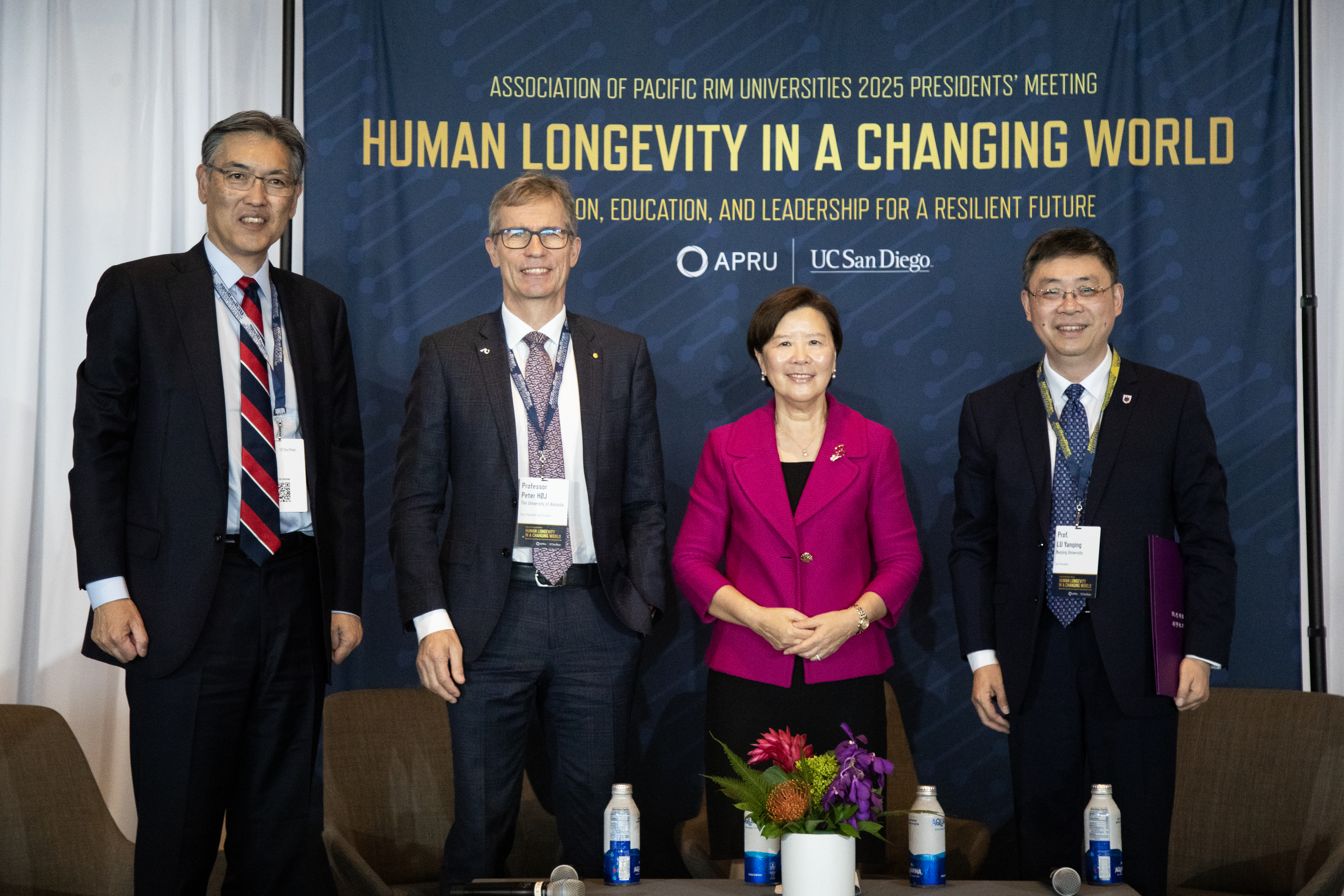 Group photo (from left): Keio University President Kohei ITOH, The University of Adelaide Vice-Chancellor and President Peter HØJ, HKUST President Prof. Nancy IP, and Nanjing University Vice-President LU Yanqing.