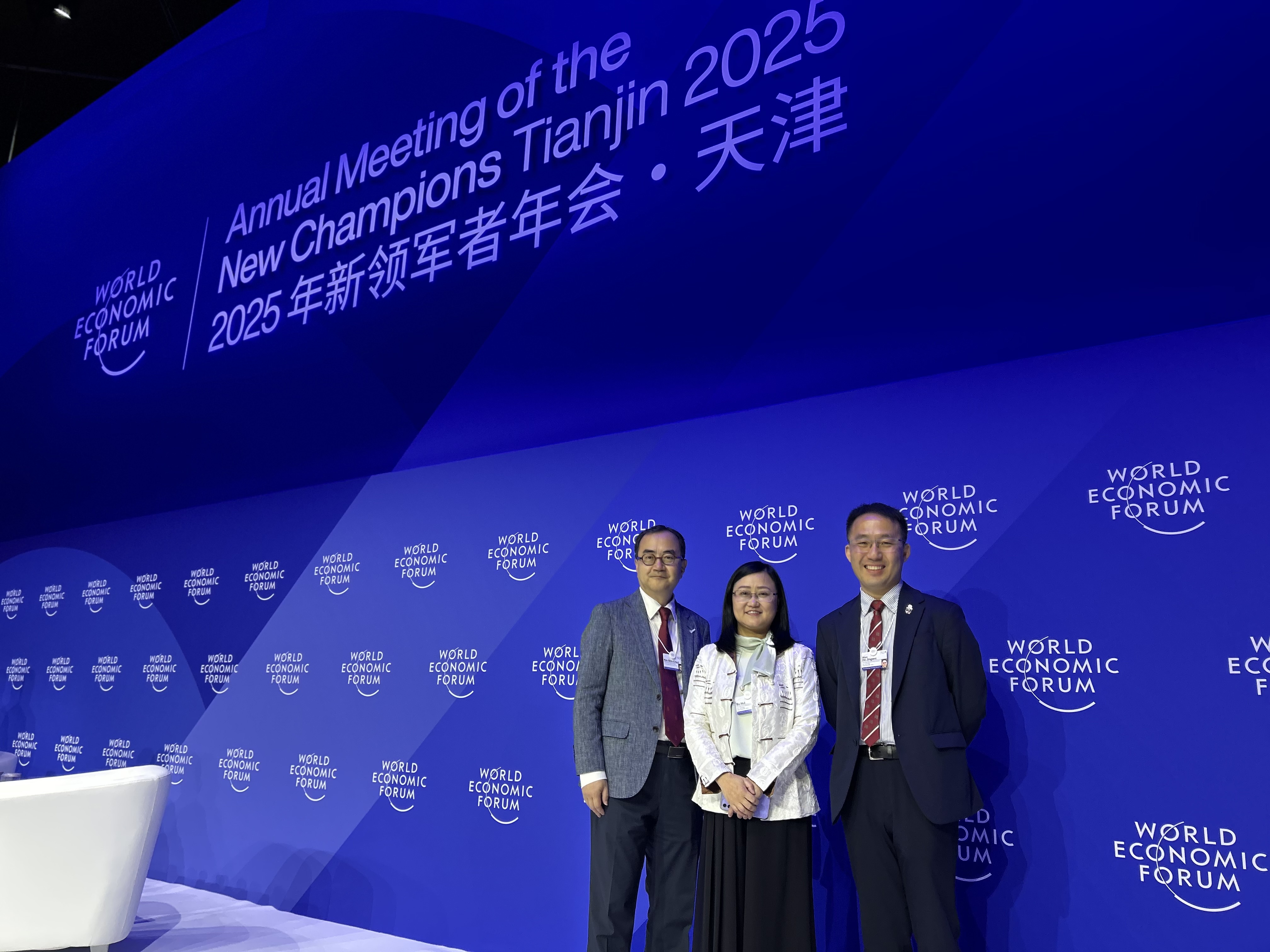 (From left) Dr. Shin Cheul KIM, Associate Vice-President for Research and Development (Knowledge Transfer), Prof. SU Hui, Chair Professor at the Department of Civil and Environmental Engineering and Global STEM Professor and Prof. He are invited to participate in the Summer Davos. These engagements exemplify HKUST's growing impact on global health policy discussions and social welfare innovation.