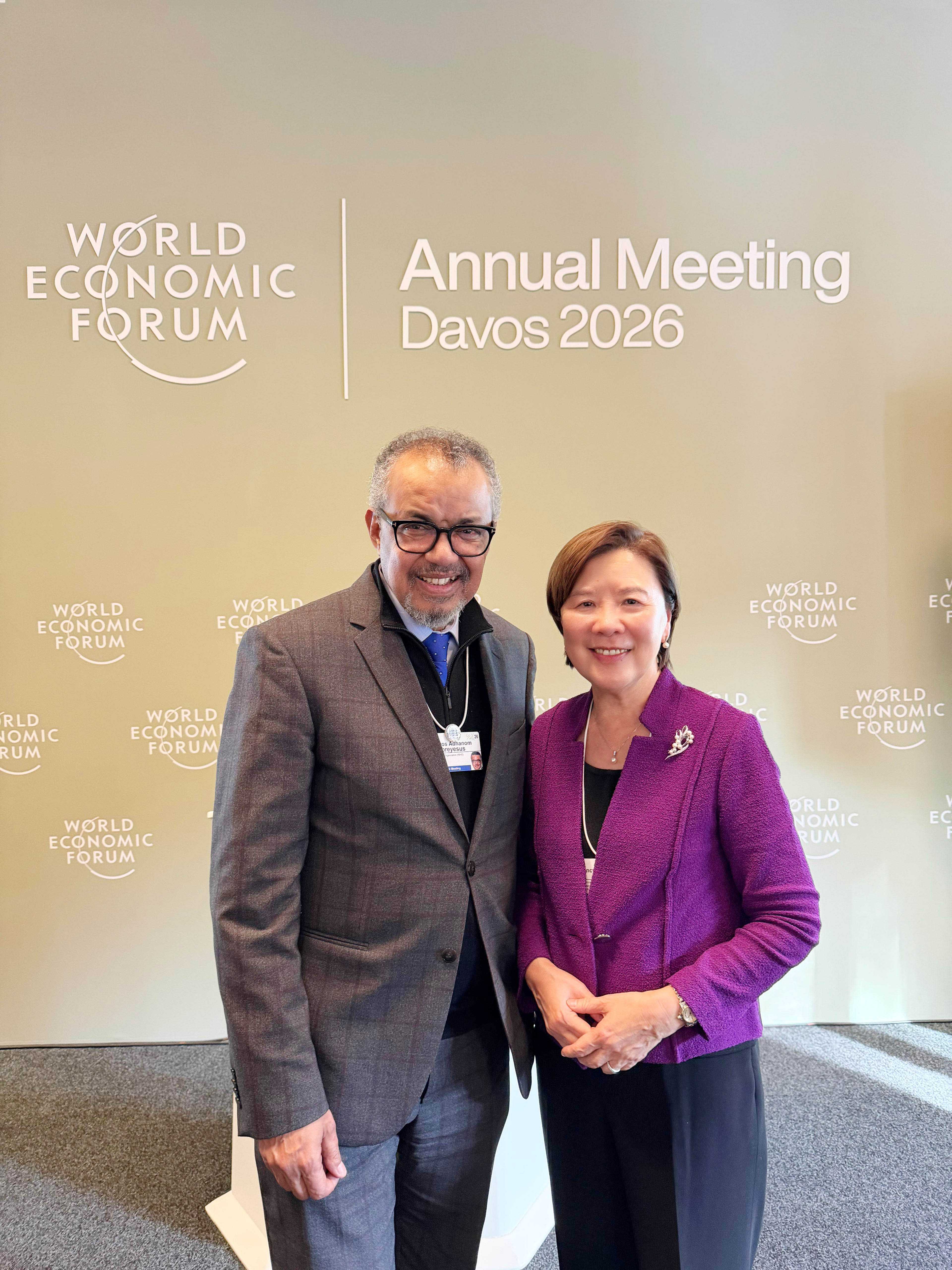 A photo of President Ip (right) and Dr. Tedros Adhanom GHEBREYESUS, Director-General of the World Health Organization (left). 
