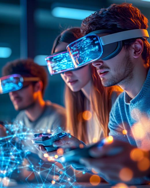 People wearing AR/VR headsets