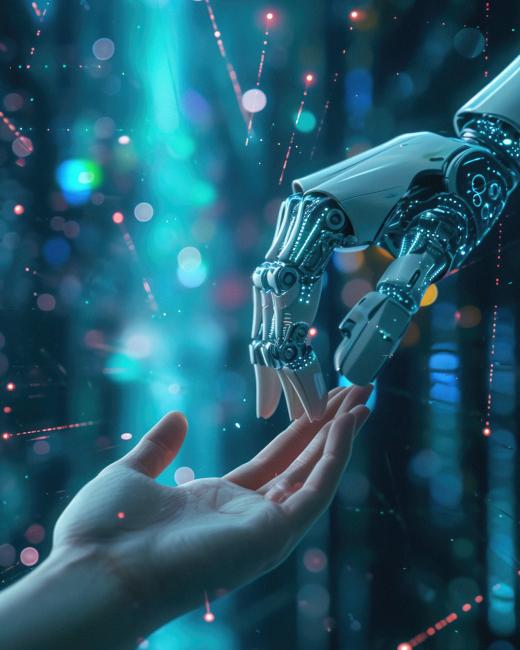 Human fingers touching robot fingers