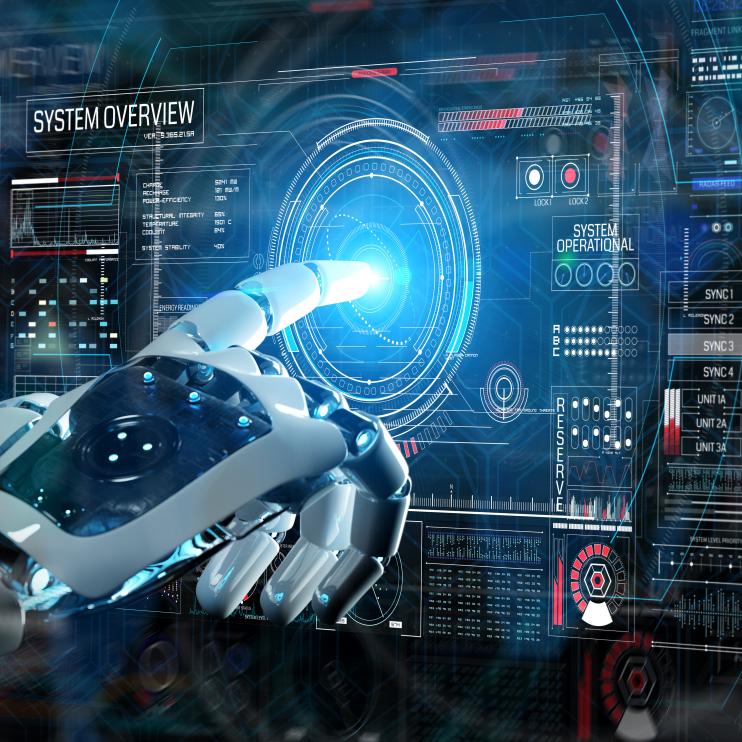 A robot arm interacting with a virtual screen